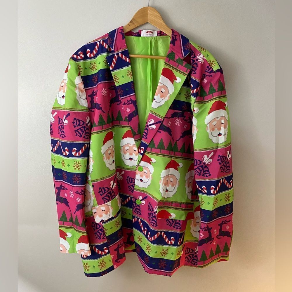 Holiday Time Men's 2XL Christmas Blazer Multicolor Geometric Party Wear